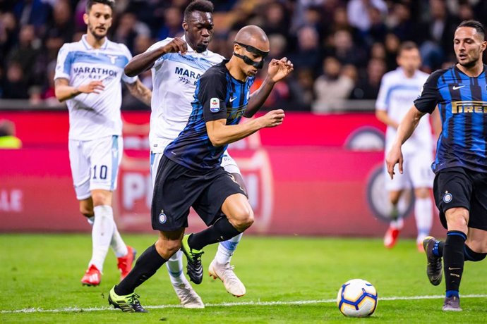 Joao Miranda of Inter Milan and Felipe Caicedo of Lazio during the Italian championship Serie A football match between FC Internazionale and SS Lazio on March 31, 2019 at Giuseppe Meazza stadium in Milan, Italy - Photo Morgese - Rossini / DPPI
