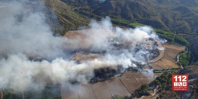 Incendio forestal en las inmediaciones del Embalse del Cenajo, en Moratalla (Murcia)