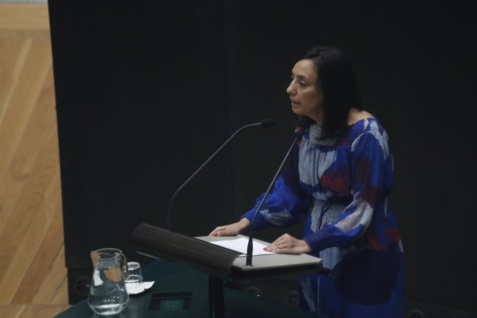 La portavoz del PSOE de Desarrollo Urbano, Mercedes González, interviene durante un pleno en el Consistorio.