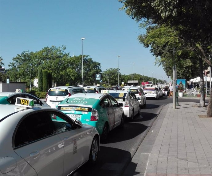 Marcha reivindicativa de taxis, en julio de 2018, por la Avenida de la Libertad, en una imagen de archivo.