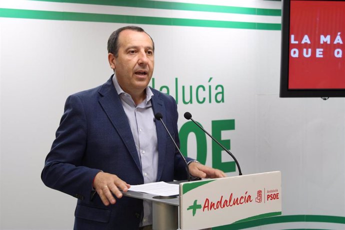 El secretario general del PSOE de Málaga, José Luiz Ruiz Espejo, en rueda de prensa en Málaga
