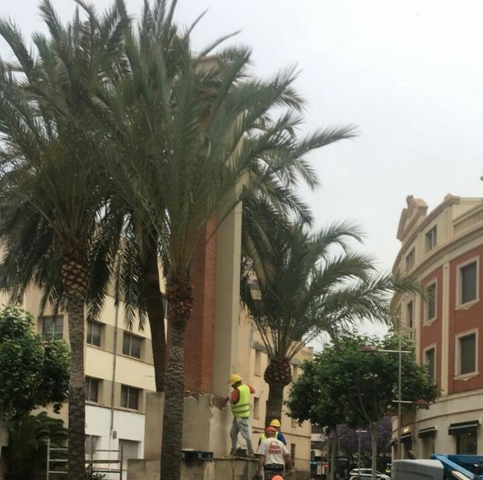 Operarios retirando la Cruz de la Vall d' Uixó