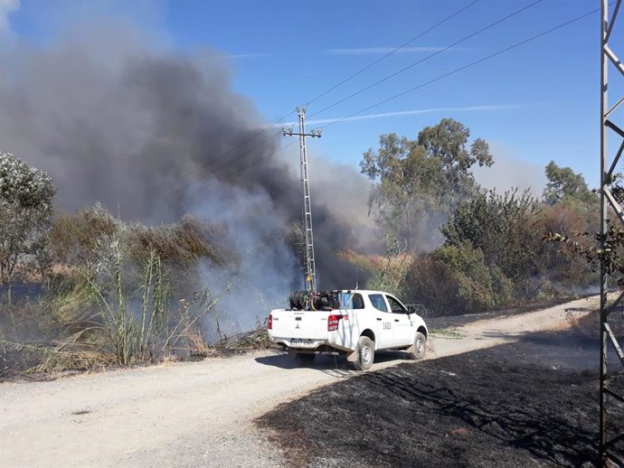 Un vehículo del Infoca durante las labores de extinción