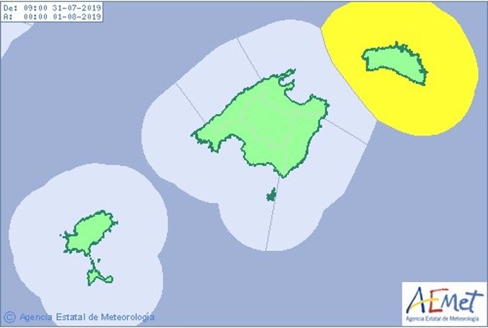 Aviso amarillo en Menorca este miércoles por 'rissaga'