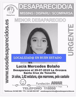 Fotografía de Lucía Mercedes Bolaño, una menor de 14 años desaparecida en La Orotava, en Tenerife