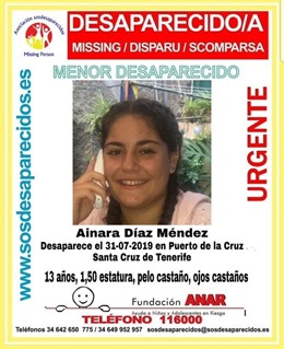 Fotografía de Ainara Díaz Méndez, desaparecida en Puerto de la Cruz