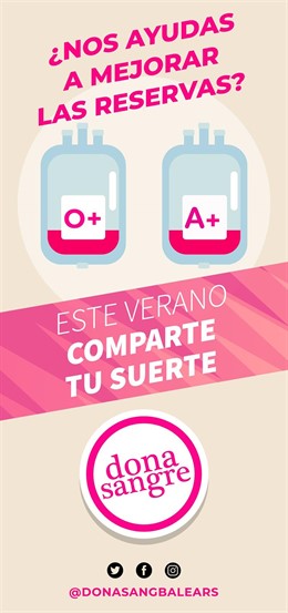 Cartel informativo sobre las donaciones en verano del Banco de Sangre y Tejidos de Baleares.