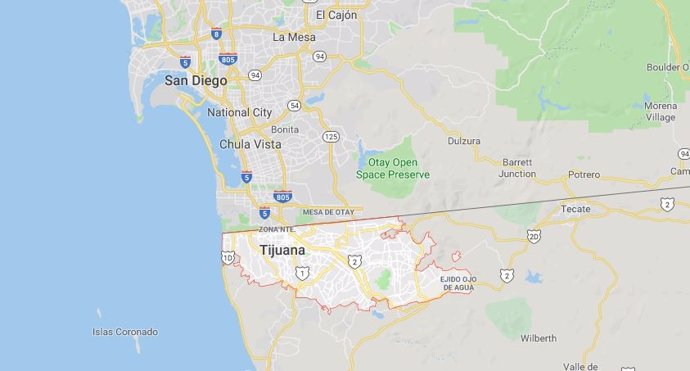 La ciudad mexicana de Tijuana en un mapa. 