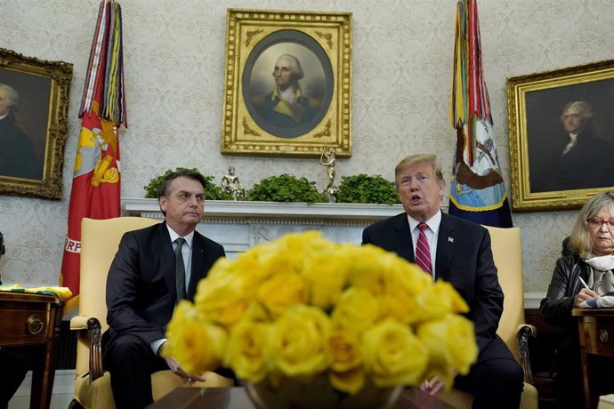 Jair Bolsonaro y Donald Trump durnate la visita del presidente brasileño a la Casa Blanca. 