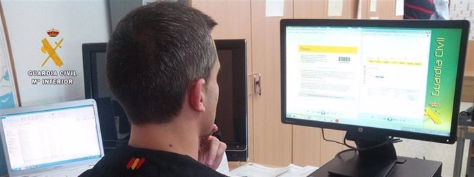 Un agente de la Guardia Civil observa una pantalla de ordenador.
