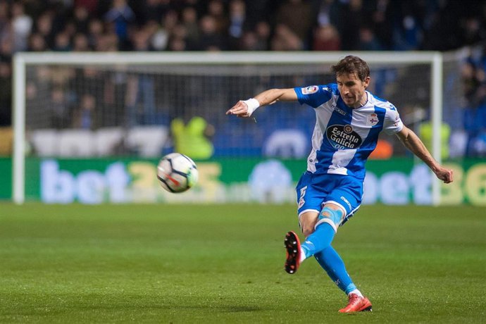 Pedro Mosquera of Deportivo in action during Santander League (La Liga) match played in Riazor Abanca Stadium between Deportivo and Malaga CF in La Coruna, Spain, at Apr 6th 2018. Photo: Daniel Otero/ AFP7