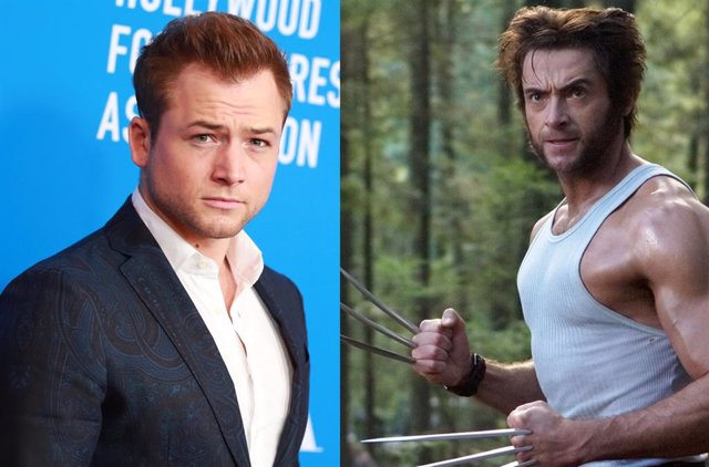 Taron Egerton y Hugh Jackman como Lobezno