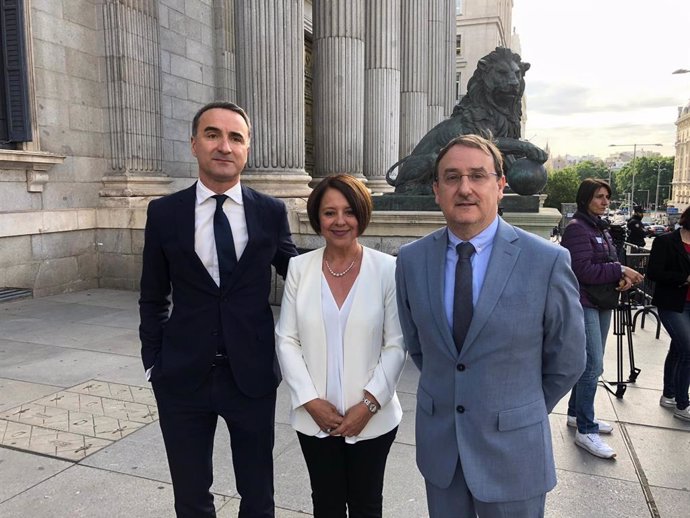 (E-D) Els socialistes Pere Joan Pons, Sofia Hernánz i Pau Morl prenen possessió del crrec en el Congrés dels Diputats