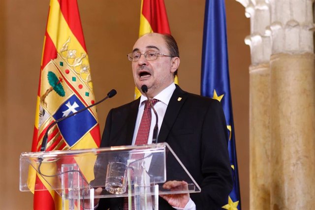 El presidente del Gobierno de Aragón, Javier Lambán, durante su investidura