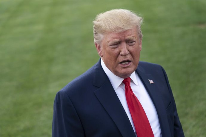 August 1, 2019 - Washington, DC, United States: President Donald J. Trump speaks to the media before departing the White House to attend political events in Ohio. Trump answered questions about the stalling China trade negotiations, North Korea's missil