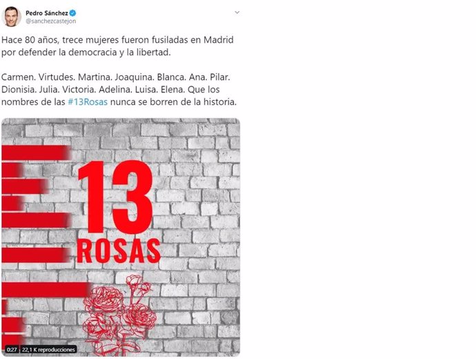Pedro Sánchez homenajea a las 13 Rosas