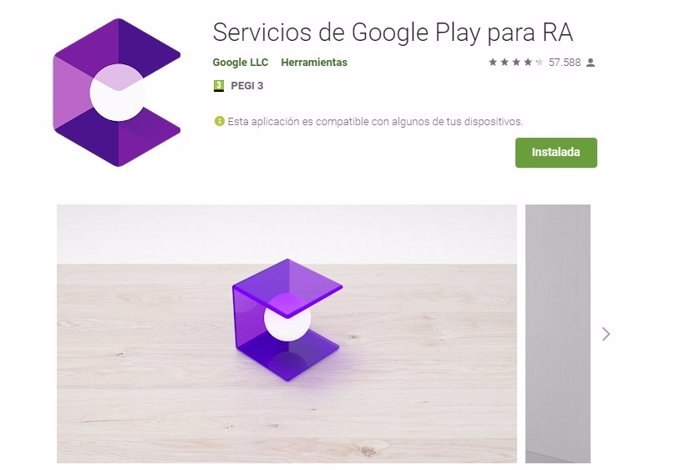 Aplicación de Servicios de Google Play para RA