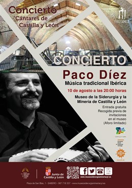 El músico Paco Díaz actúa este sábado en el Museo de la Siderurgia y la Minería.