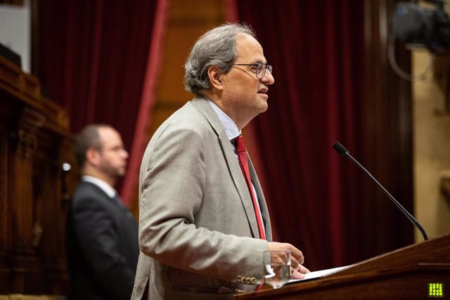 El presidente de la Generalitat, Quim Torra, durante una intervención en el Parlament