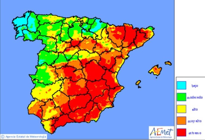 El risc elevat d'incendis es redueix i es concentrar aquest 7 d'agost en la meitat aquest peninsular, segons AEMET