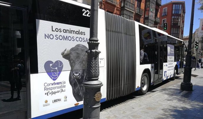 Un autobús de Auvasa muestra la campaña de Libera