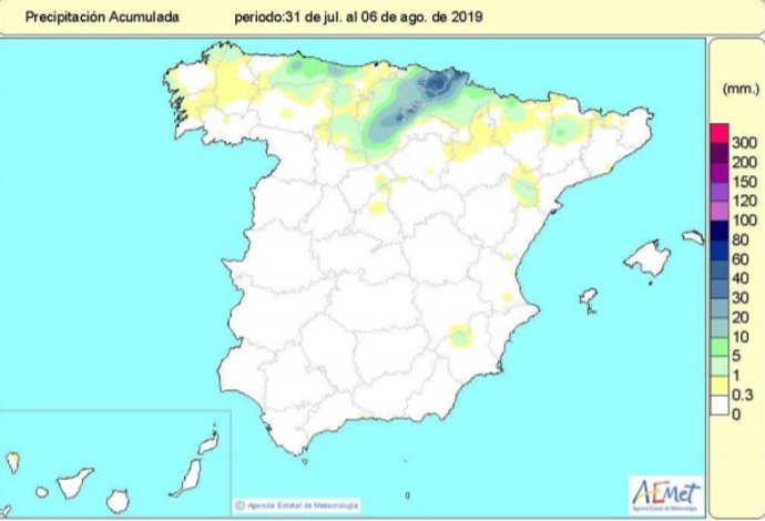 Precipitaciones del 31 de julio al 6 de agosto de 2019