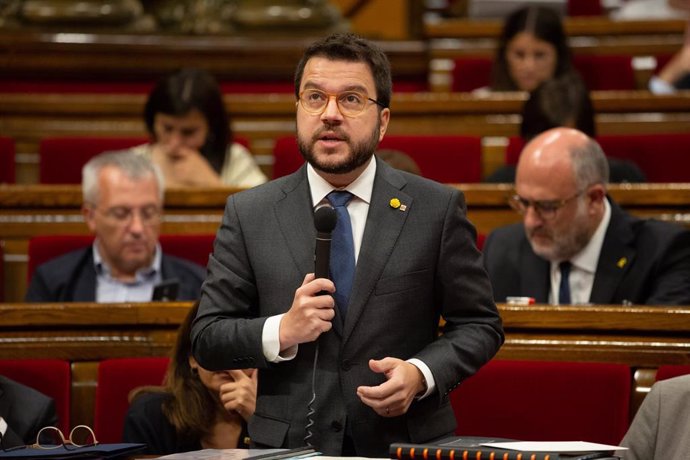 El vicepresidente de la Generalitat, Pere Aragonés, en una intervención en el Parlament