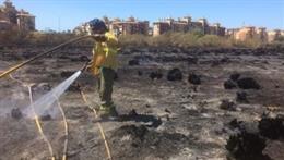 Efectivo del Infoca trabaja en un incendio en Isla Canela (Ayamonte, Huelva)