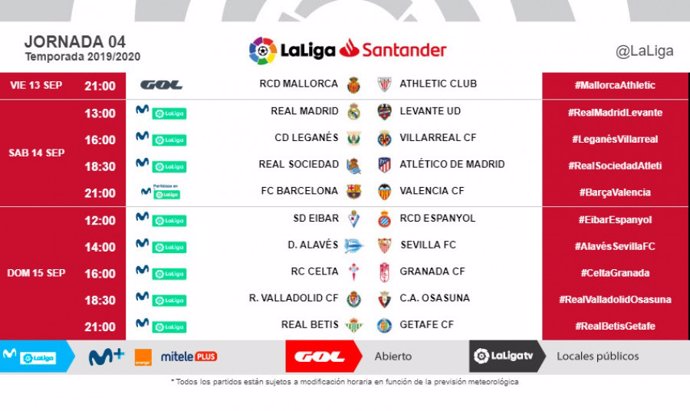 Horarios de la cuarta jornada de LaLiga Santander