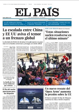 Primera página de 'El País' del domingo 11 de agosto de 2019