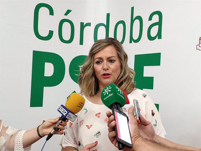 La secretaria de Política Municipal del PSOE-A y senadora socialista, María Jesús Serrano, atiende a los medios.