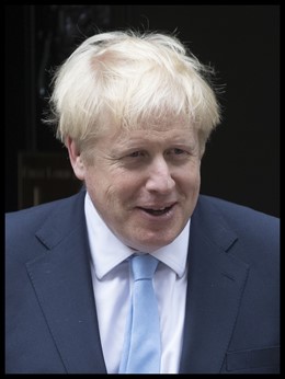 07/08/2019. London, United Kingdom: British Prime Minister Boris Johnson walks out of No10 Downing Street in London to meet King Abdullah II of Jordan. (Stephen Lock / i-Images / Contacto)