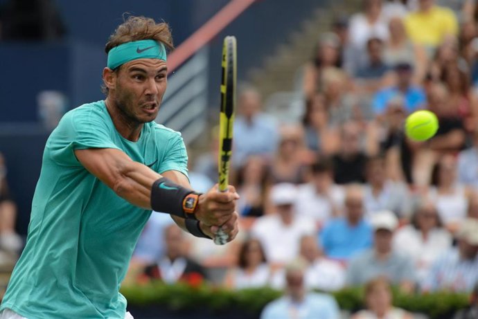 11 August 2019, Canada, Montreal: Spanish tennis player Rafael Nadal in action against Russia's Daniil Medvedev during their men's final tennis match of the Rogers Cup Montreal tennis tournament. Photo: Christopher Levy/ZUMA Wire/dpa