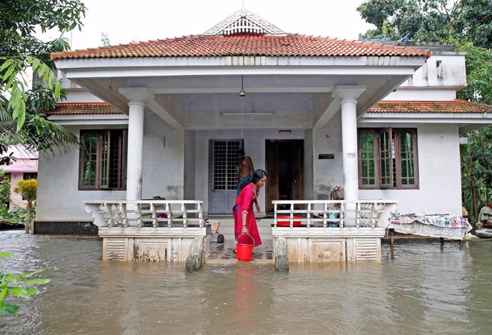 Zona inundada por las lluvias en Kerala