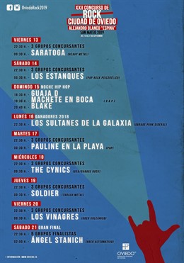Cartel del 22 Concurso de Rock Ciudad de Oviedo Alejandro Blanco "Espina" .