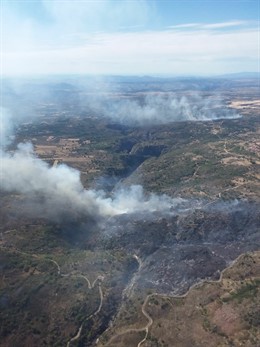 Imagen del incendio declarado en Saldeana (Salamanca).