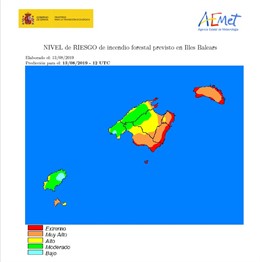 Mapa del nivel de riesgo por incendio en Baleares.