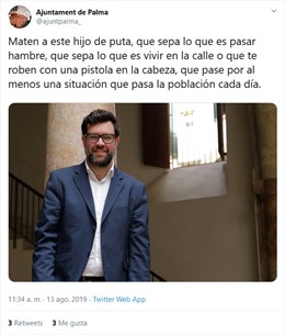 El compte de l'Ajuntament de Palma ha estat hackejat.