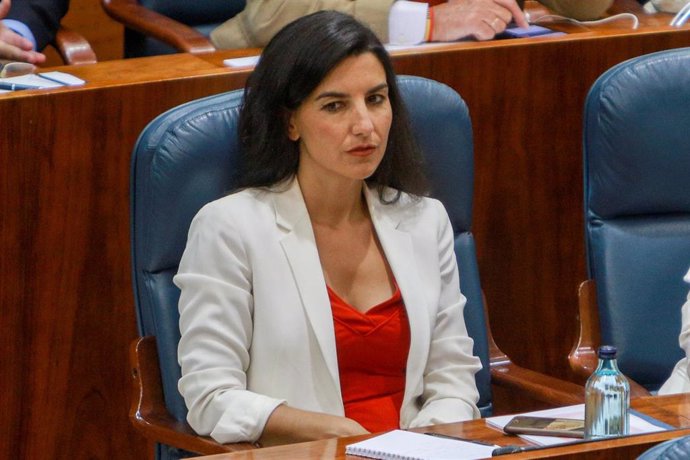 La portavoz de Vox en la Asamblea de Madrid, Rocío Monasterio, durante la primera sesión del segundo pleno de investidura de la candidata del PP a la Presidencia de la Comunidad de Madrid.