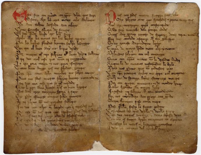 Fragmento del Cantar de Roncesvalles que se expone en la Biblioteca Nacional de Madrid