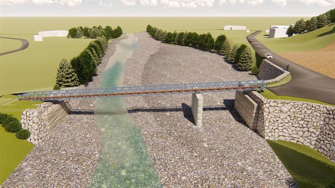 Pasarela que se construirá sobre el río Saja a su paso por Ruente, ante la falta de puente por las inundaciones