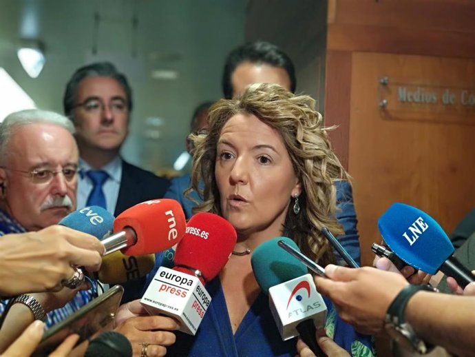 La portavoz del PP en la Junta General, Teresa Mallada, atiende a los medios tras el debate de elección del presidente.