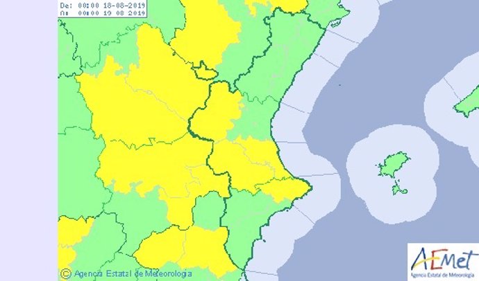 Mapa previsión meteorológica de Aemet para la Comunitat Valenciana