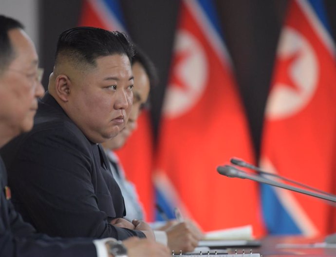 25 d'abril de 2019 - Vladivistok, Rússia: líder de l'estat de RPDC Kim Jong-un durant les negociacions. Les converses entre Rússia i Corea del Nord es van celebrar al territori de la Universitat Federal de l'Extrem Orient a l'illa Russky. (Dmitry Azarov