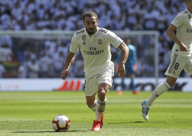 Carvajal of Real Madrid in action during La Liga Spanish championship, football match between  Real Madrid and Villarreal, May 05h, Santiago Bernabeu stadium, in Madrid, Spain.