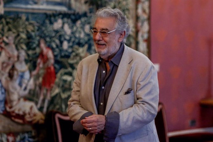El cantante y director de ópera, Plácido Domingo, durante la presentación de la ópera 'Giovanna d'Arco' en el Teatro Real.