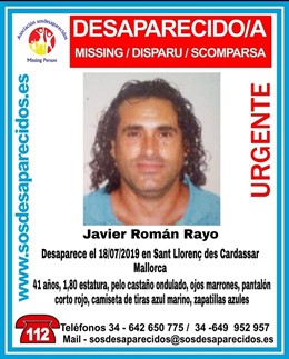 Imagen de Javier Roman Rayo, desaparecido el pasado 18 de julio en Sant Lloren des Cardassar.