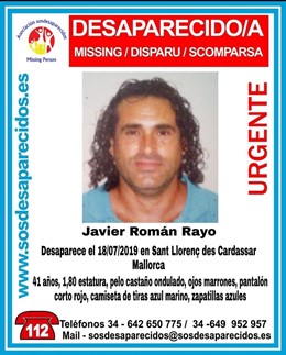 Imatge de Javier Roman Rayo, desaparegut el passat 18 de juliol a Sant Lloren des Cardassar.
