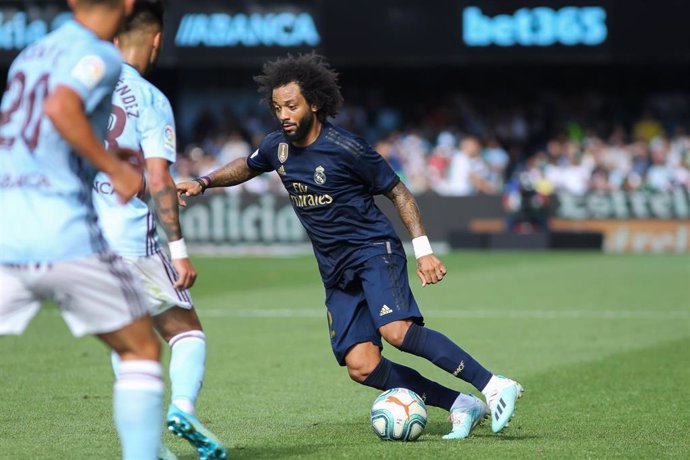 Marcelo en una acción del Celta-Real Madrid de LaLiga Santander 2019-2020