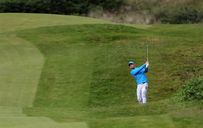 21 July 2019, Northern Ireland, Portrush: England's Paul Casey practices on the 4th during day four of The Open Championship 2019 at Royal Portrush Golf Club. Photo: Richard Sellers/PA Wire/dpa